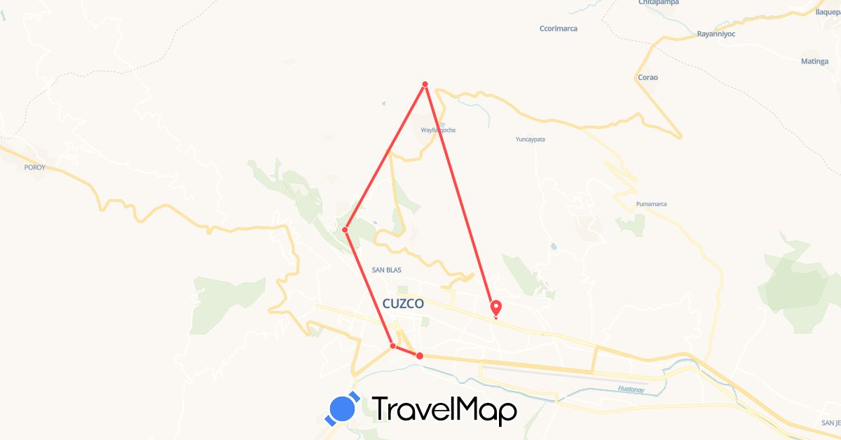TravelMap itinerary: driving, hiking in Peru (South America)